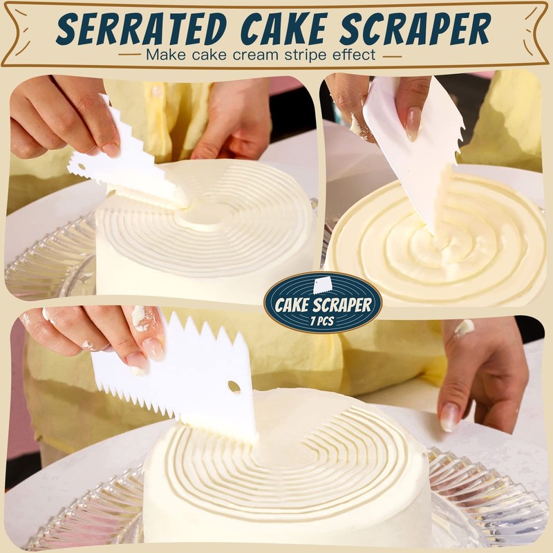 Teenitor Cake Scraper Smoother, 7 Pcs Dough 7pcs scrapers, White gallery