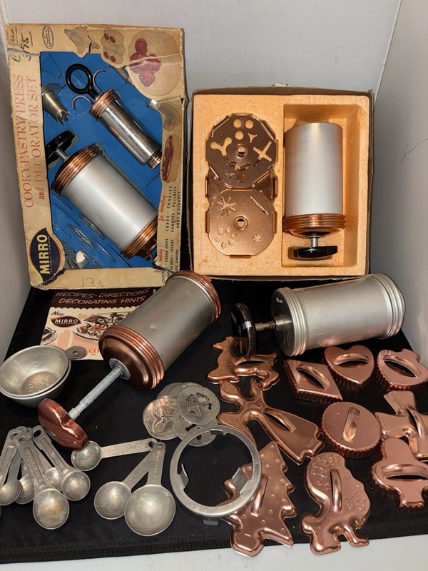 Large Lot Vintage Mirro Cookie Pastry Presses Decorator Discs Cutters More