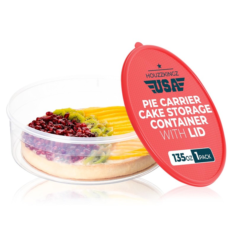 Pie Carrier Cake Storage Clear Container with Red Lid | 10.5″ x 3″,