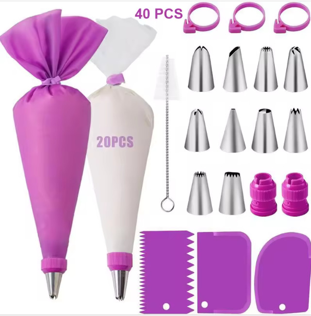 Silicone Piping Bags Set Cake Decorating Kit Stainless Steel Tips