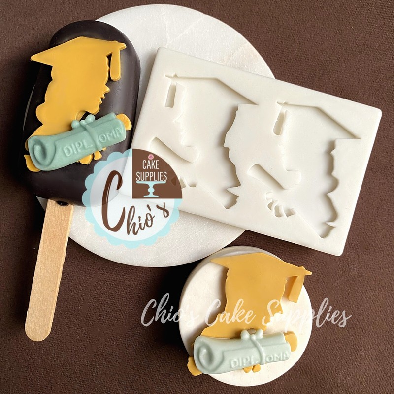 Graduated Girl & Boy Silicone Mold. Graduation Themed silicone mold.