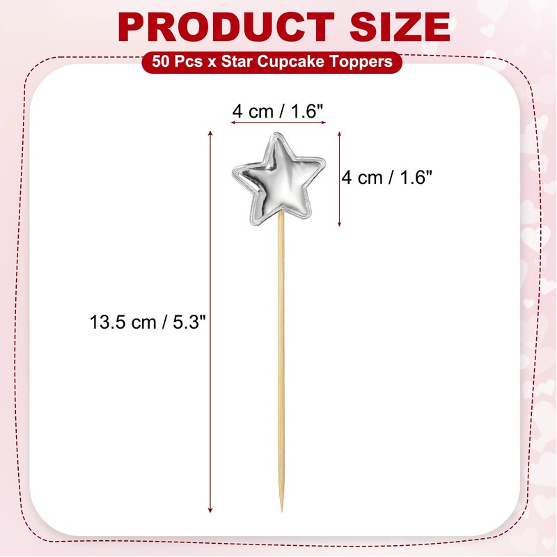 50 Pcs 1.6 x 1.6 Inch Star Birthday Cupcake Toppers, Silver Tone gallery