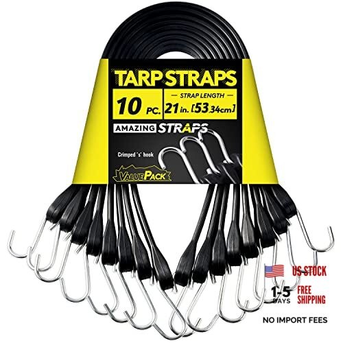 Rubber Bungee Cords Heavy Duty Outdoor with 1.8X Max 21 inches Black 10.0