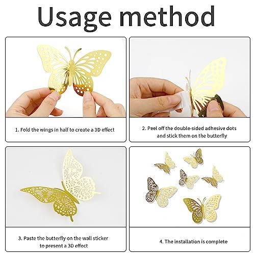 Butterfly Decorations, 3D Gold Butterflies Wall Decor Cake 24 PCS Gold 3 gallery
