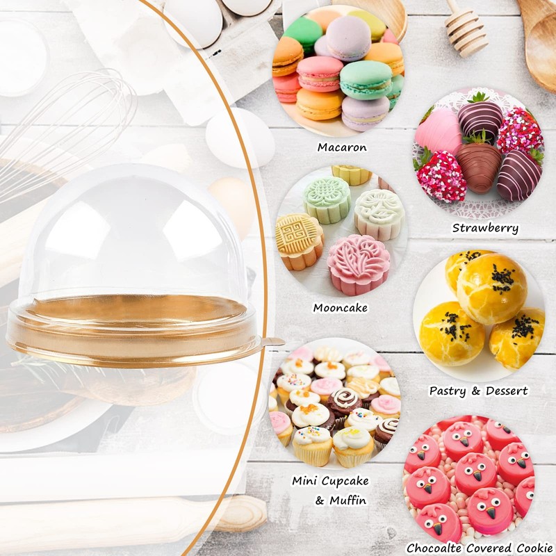 Mini Dessert Containers with Dome Lids, 100Pcs, Gold Base gallery