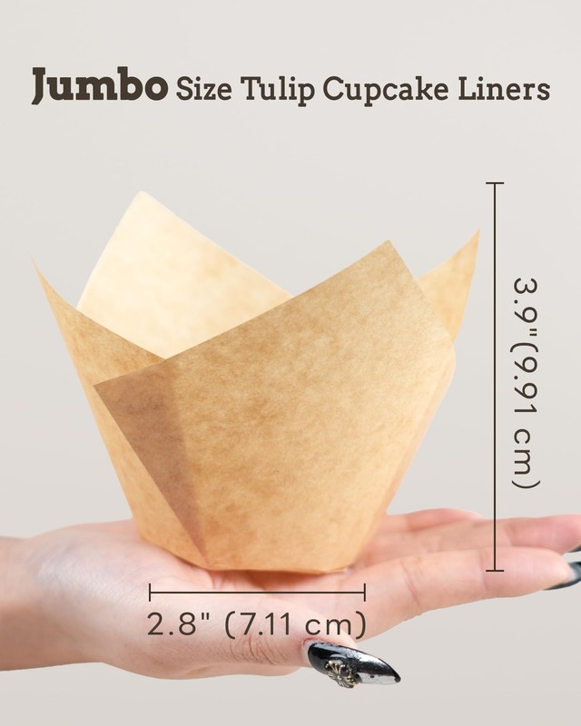 100pcs Natural Super Jumbo Tulip Cupcake Liners for Baking, Unbleached Cupcak... gallery