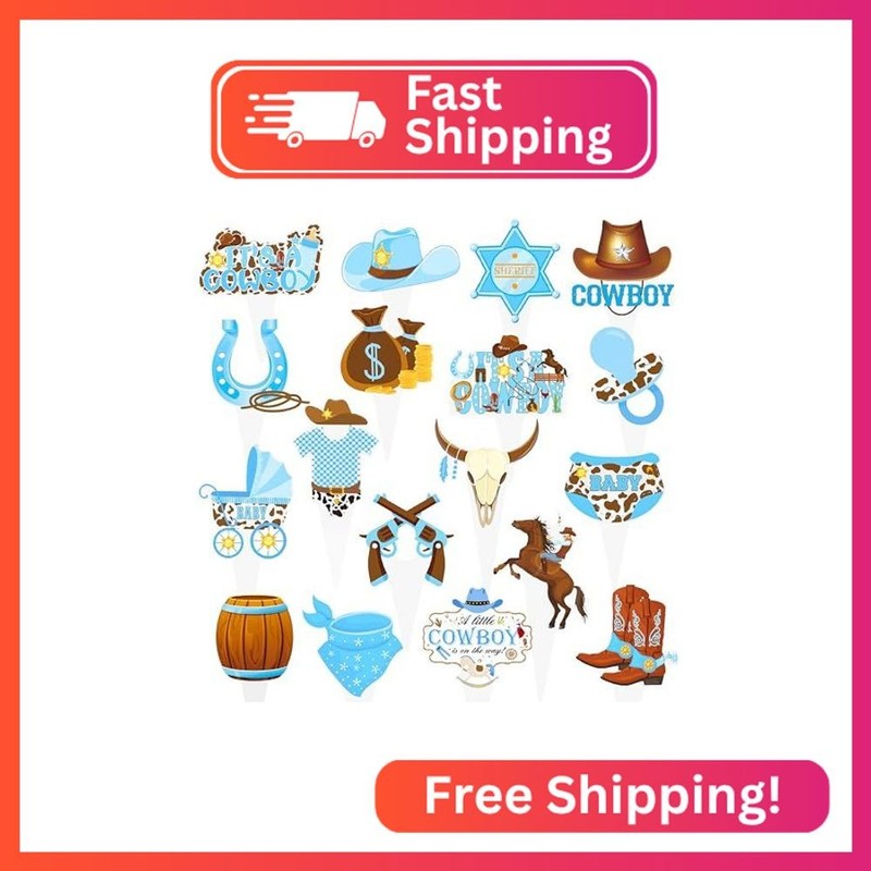 48pcs Cowboy Baby Shower Cupcake Toppers Western Theme Cupcake Toppers Cowboy Ca