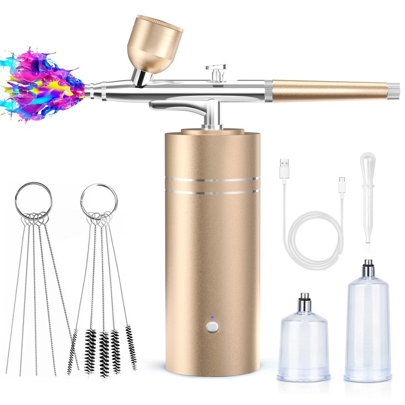 Airbrush Kit With Compressor Portable Spray Gun Rechargeable Nail Art Gold