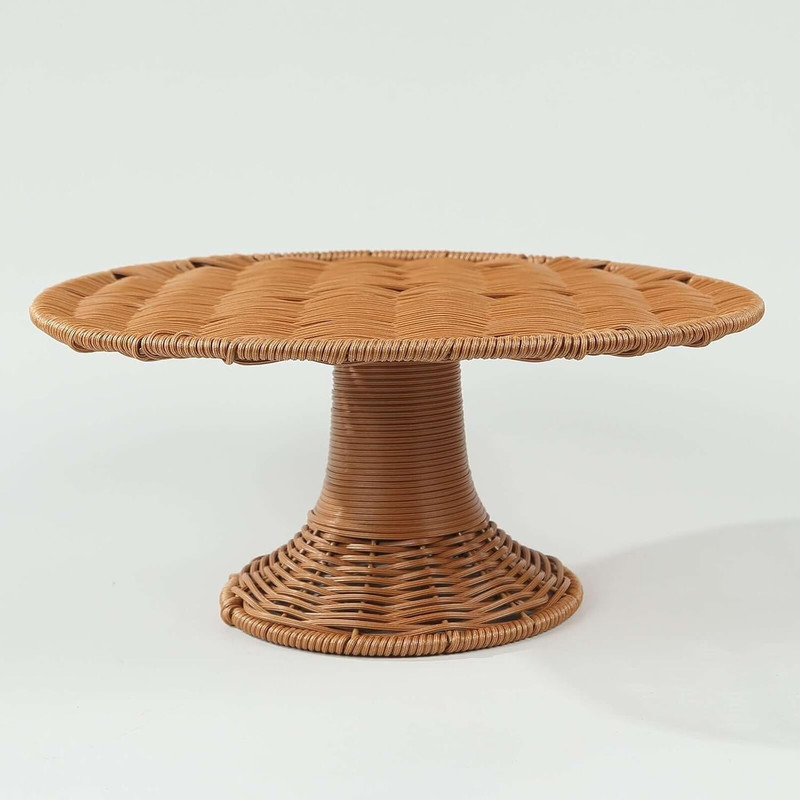 12 in Natural round Plastic Rattan Cake Stand | Wicker Cup Cake Stand Pedestal R