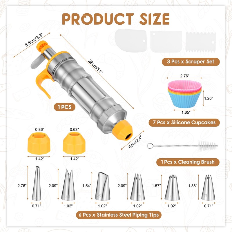 Dessert Decorating Set with Piping Tips/Cupcakes/Brush for Baking, Yellow gallery