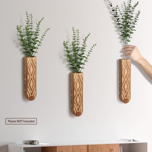 3 Pack Wood Wall Planter, Boho Wall Vase for Hallway Decor and Log Color-a gallery