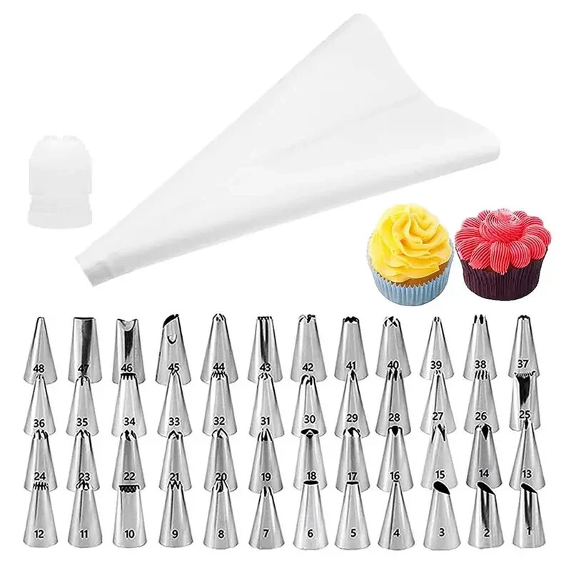 50 PC Piping Bags Nozzle & Connector Set Baking Cake Cream Squeezing New