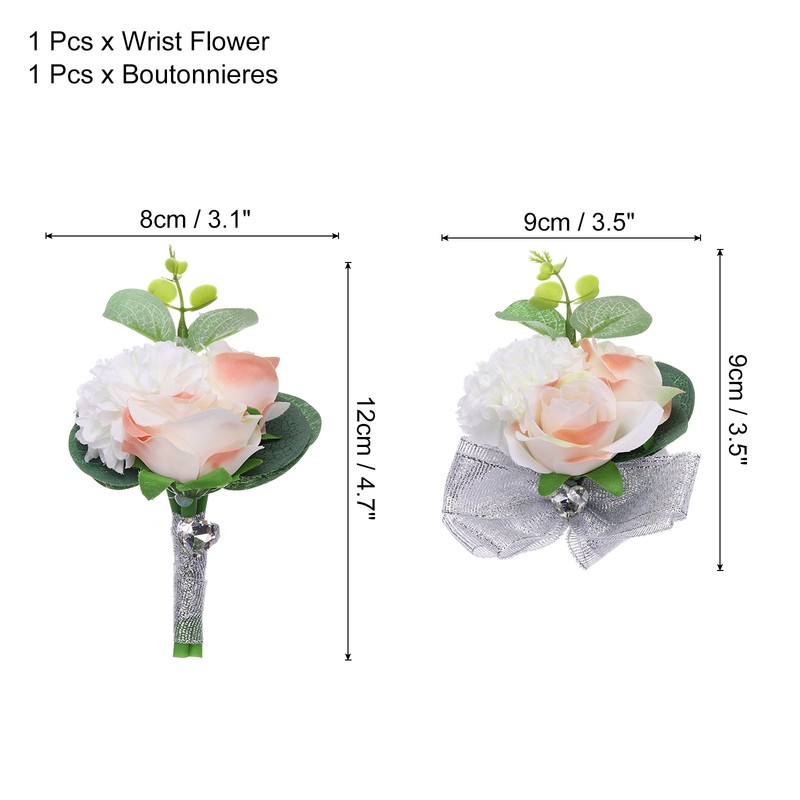 Rose Flower Wrist Corsage and Boutonnieres Set for Wedding Prom, White Pink gallery