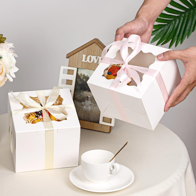 15pcs 6x6x5in Cake Boxes Bakery Carriers, Small Bento Cake Containers Cookie ... gallery