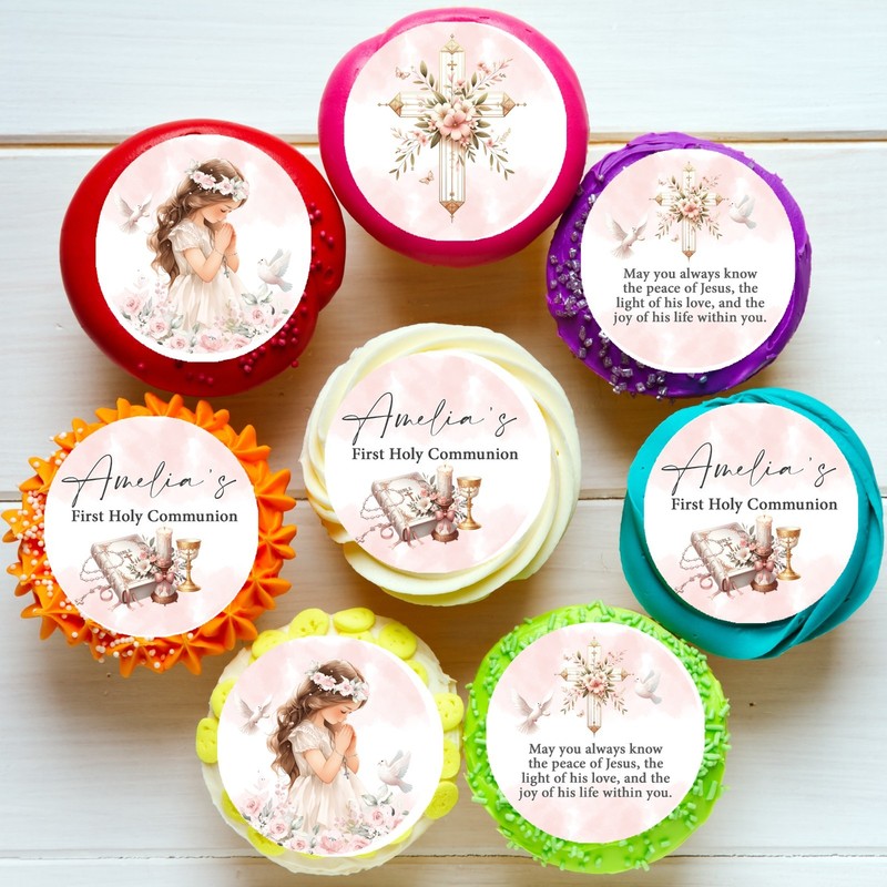 First Holy Communion Religious Pre-cut Edible Icing Cupcake or Cookie Toppers