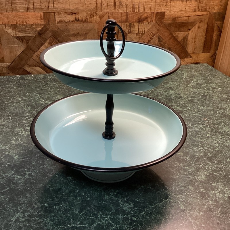 2-Tier Dessert & Appetizer Serving Stand W/Central Handle Aqua 12.5" H Farmhouse gallery