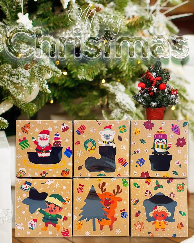 Christmas Bakery Boxes 60 PCS 4x4x2.5 Inch Mini Cookie Box With Window gallery