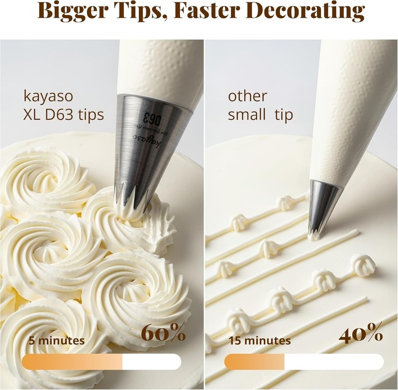 Professional Cake Decorating Set: 10 X-Large Stainless Steel Tips with 20 Bags gallery