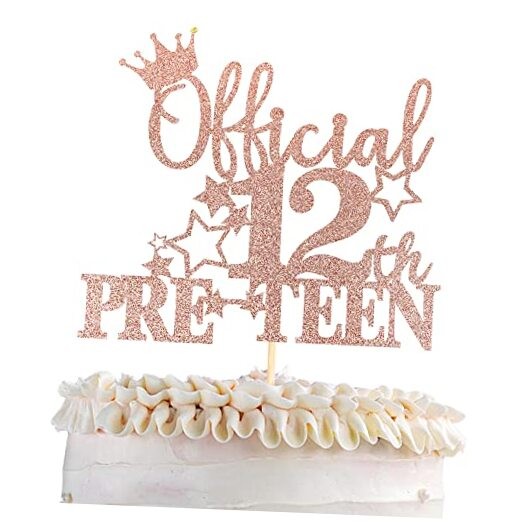 1 Pack Official Pre-teen 12 Cake Topper Glitter Happy 12th 12th-rose Gold