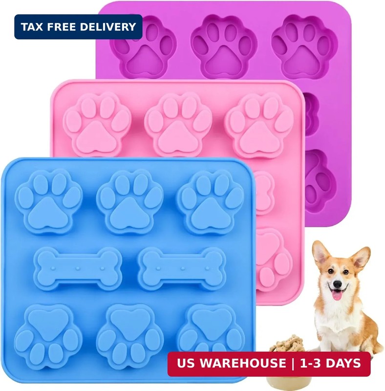 Paw Print Mold Dog Treat Mold Bone Silicone Molds 3 Pcs Dog Treat Molds for Baki