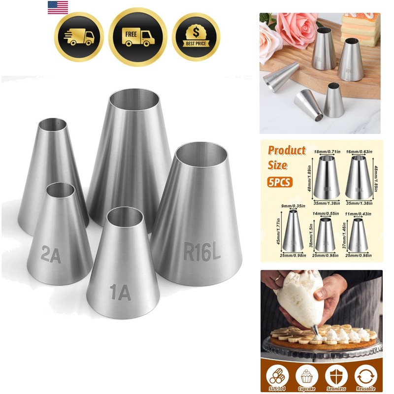 5PCS Large Piping Tips for Cake Decorating Round Hole Piping Tips Set Cupcake…