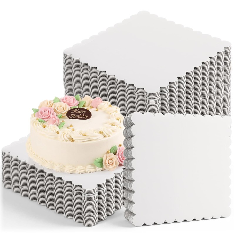 30 PCS 8 Inch Square Cake Boards White Wave Scalloped Cardboard Base Pizza