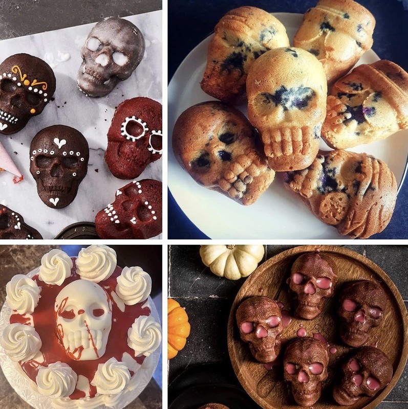 Large Halloween Skull Silicone Cake Mold 2 Pieces 6 Skulls on each Baking Mold gallery