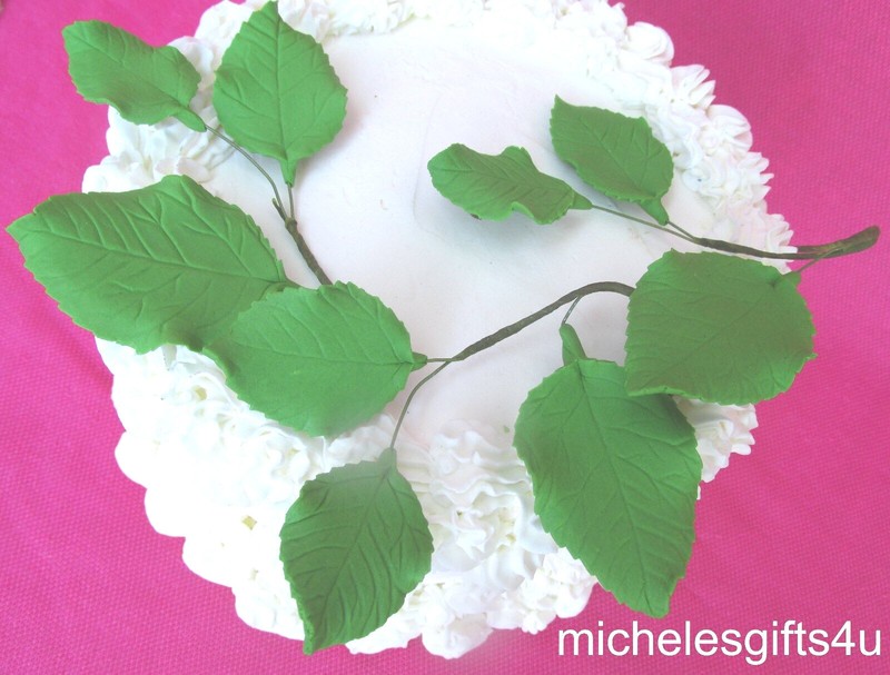 Gum Paste 9 Green Sugar Rose Leaves on wires