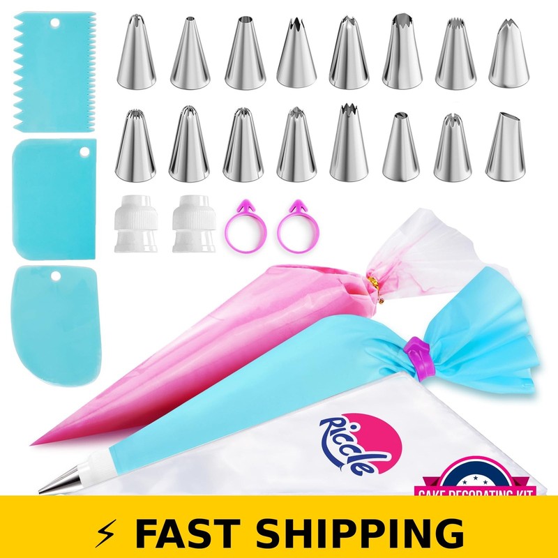 Riccle 124 Pcs Cake Decorating Set with Piping Bags and Tips