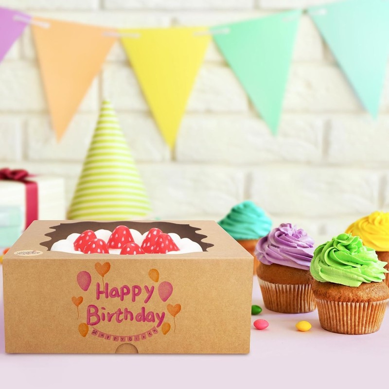 Brown 10x10x5 Auto Pop Bakery Cake Boxes with Window 25 Pack gallery