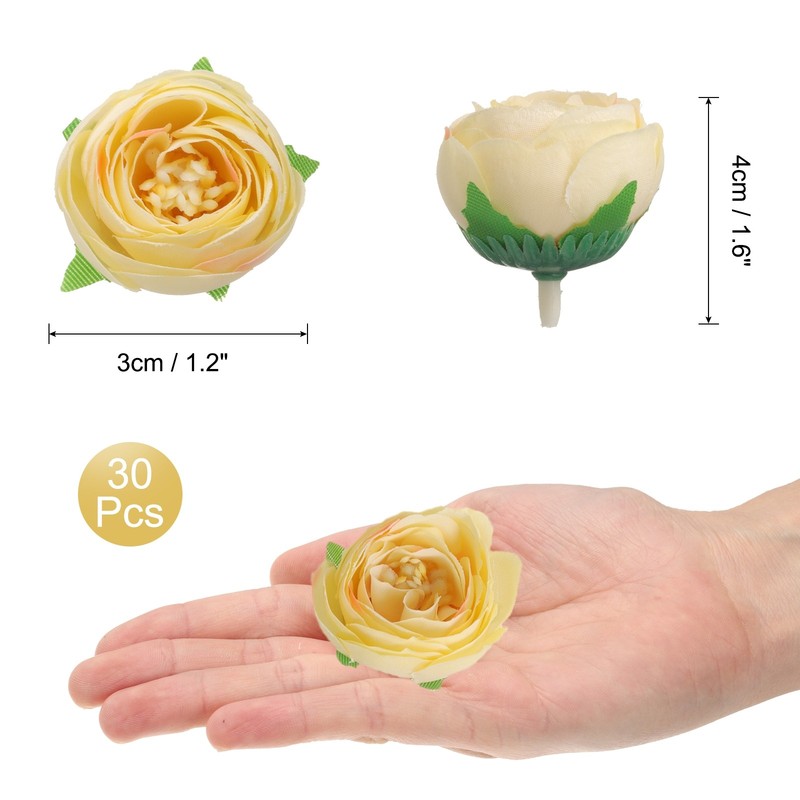 30pcs Artificial Camellia Flower Heads,1.2" Silk Fake Camellia, Light Champagne gallery