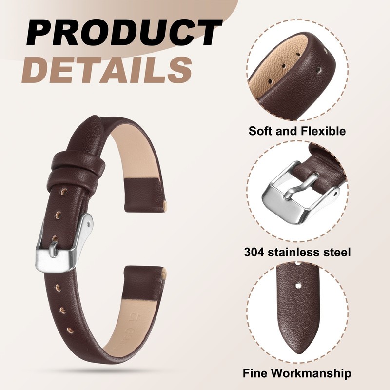 14mm Leather Watch Strap for Quick Replacement Strap Dark Brown gallery