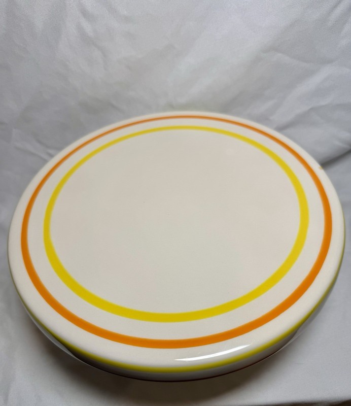 Adorable Avon Reversible Cake Stand Deviled Egg Display Dish White Orange Yellow gallery