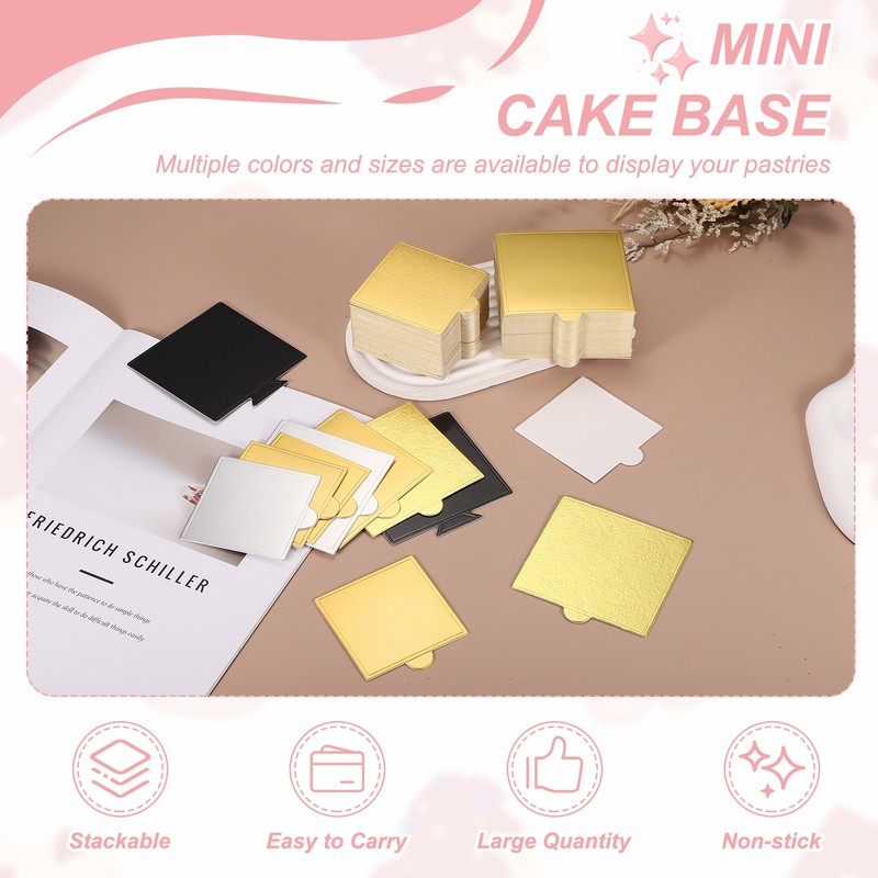 50 Pcs Mini Cake Boards, 2.8 Inch Square Mousse Cake Base, Floral Gold gallery