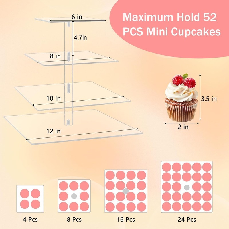 4 Tier Acrylic Cupcake Stand, Cupcake Holder, Acrylic Cupcake Tower Display ... gallery