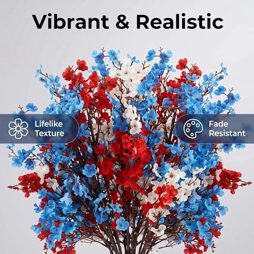 24 PCS Patriotic Artificial Baby’s Breath Flowers, Red White Blue MTX-Spring gallery