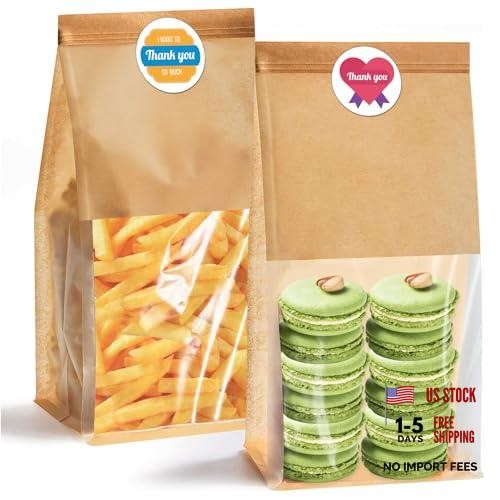 50 Pack Kraft Paper Bread Bags with Clear Window, 11″ x 5.1″ x 3.9″ Small Brown