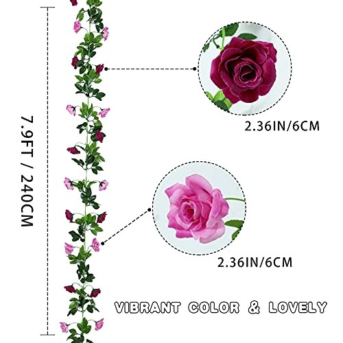 2 Pack Artificial Flower Garlands 15.8FT Fake Rose Vines Silk Flowers Fuchsia gallery