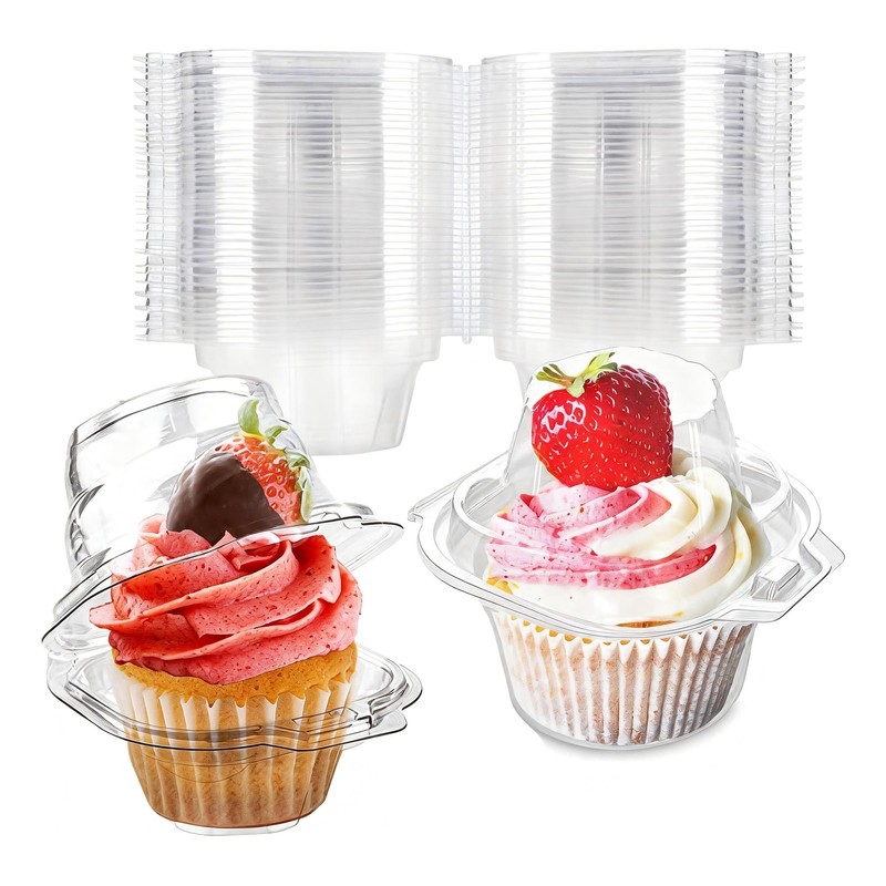 50 PCS Plastic Individual Cupcake Boxes Single Carrier Connected Airtight Lid gallery