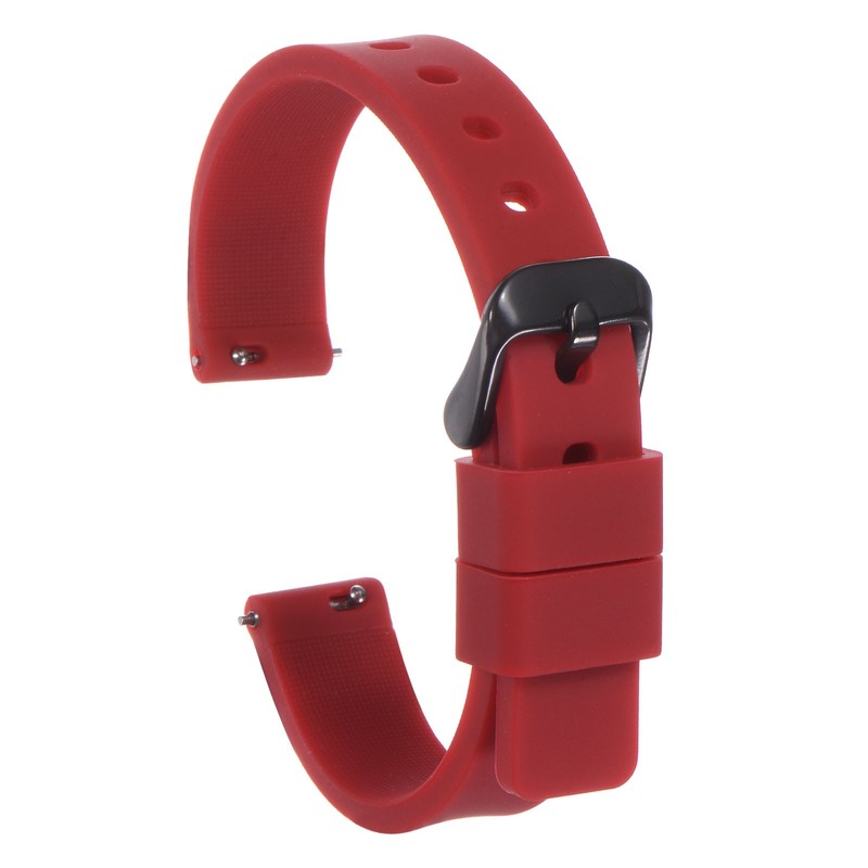 19mm Black Quick Release Silicone Strap for Dark Red Watches