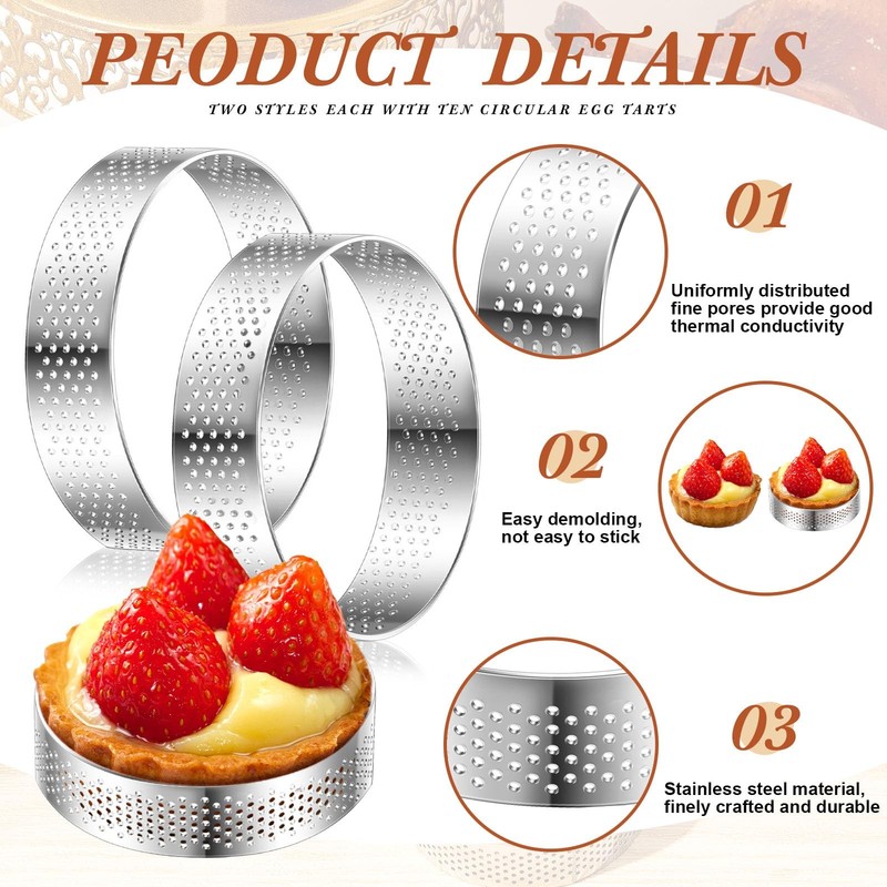 20 Pcs Perforated Tart Rings Round Stainless Steel Tart Rings for Baking gallery