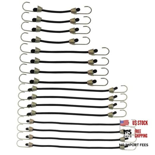 16Pcs Mini Bungee Cords with Hook Versatile Outdoor Hooks, Four Sizes, Black