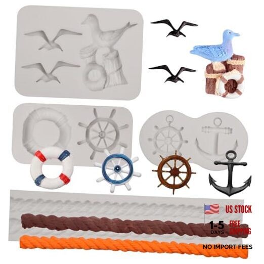 Seagull Boat Hook Chocolate Silicone Molds,4 Packs Nautical Rudder Fondant