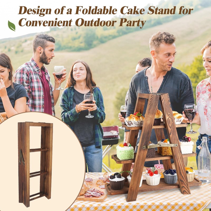 Wooden 3 Tier Cupcake Stand with Swing and Flower Decoration Serving Removabl... gallery