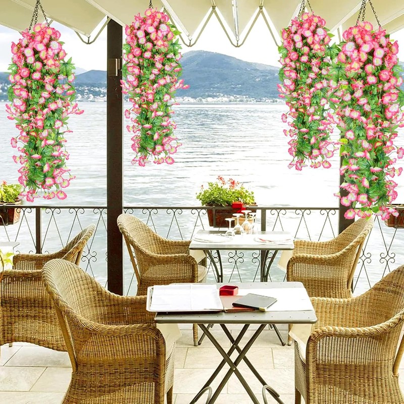 UV-Resistant Faux Morning Glory (3-Piece) – Pink-Edged Wall Hanging gallery