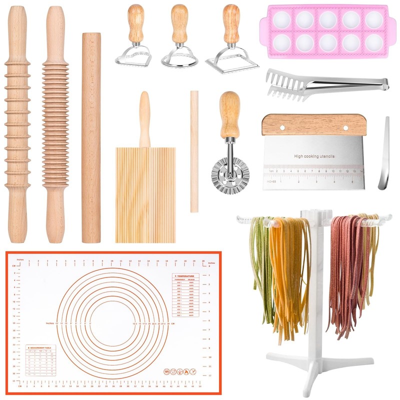 Pasta Making Tools, 15 PCS Pasta Making Kit with Pasta Drying Rack, Rolling P...
