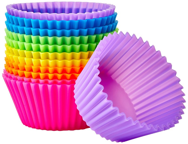 Amazon Basics Reusable Non-Stick Silicone Baking Cups, Pack of 12, Multicolor