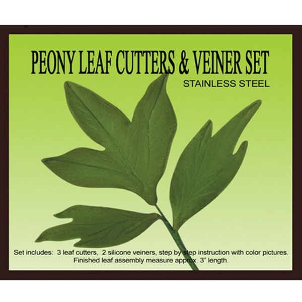 2 stainless steel Peony Leaf Cutters and 2 silicone Veiners Set by Petalcrafts