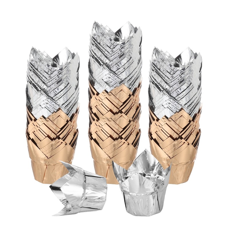 100 Pcs Tulip Baking Cups Cupcake Muffins Liners, Silver/Champagne Gold