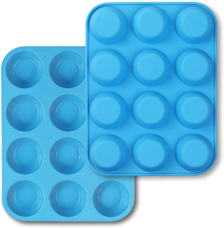 12-Cup Silicone Muffin Pan, Pack of 2 Non-Stick Muffin Molds, Baking Pan for